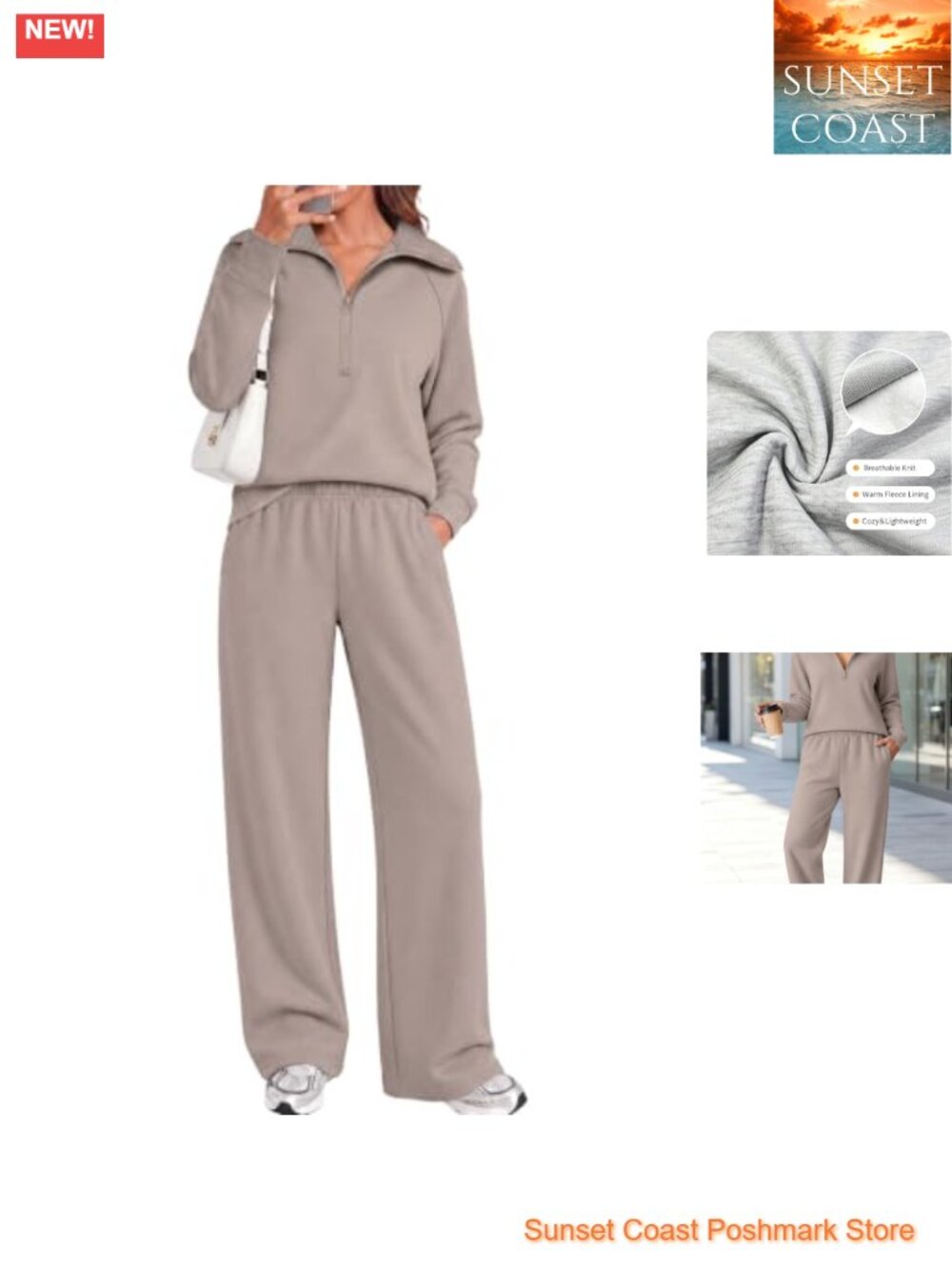 Two Piece Sweat Set Half Zip Sweatshirt Wide Leg Sweatpants Lounge